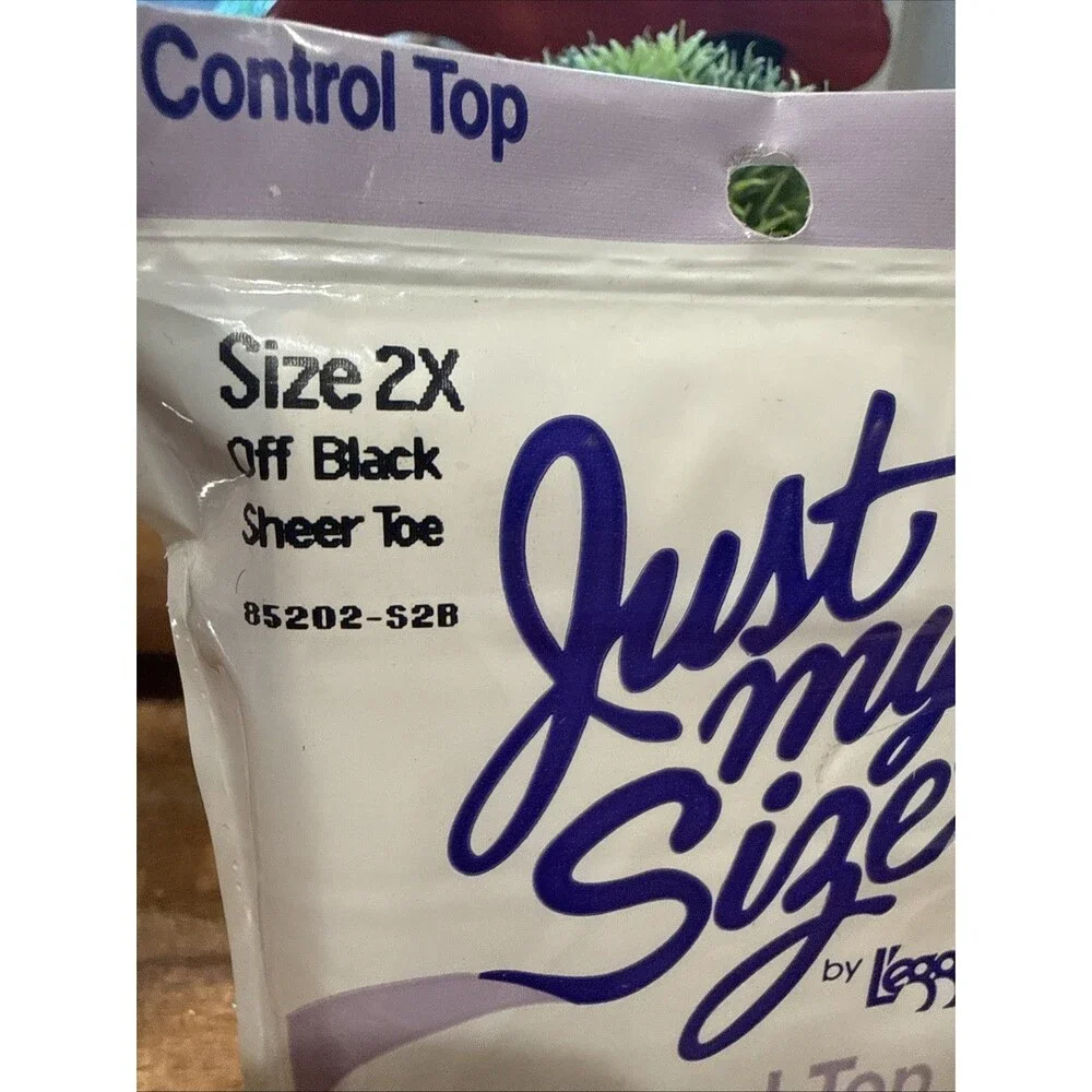 New! Vintage JUST MY SIZE Control Top Pantyhose Off Black 2X Sheer Toe NOS